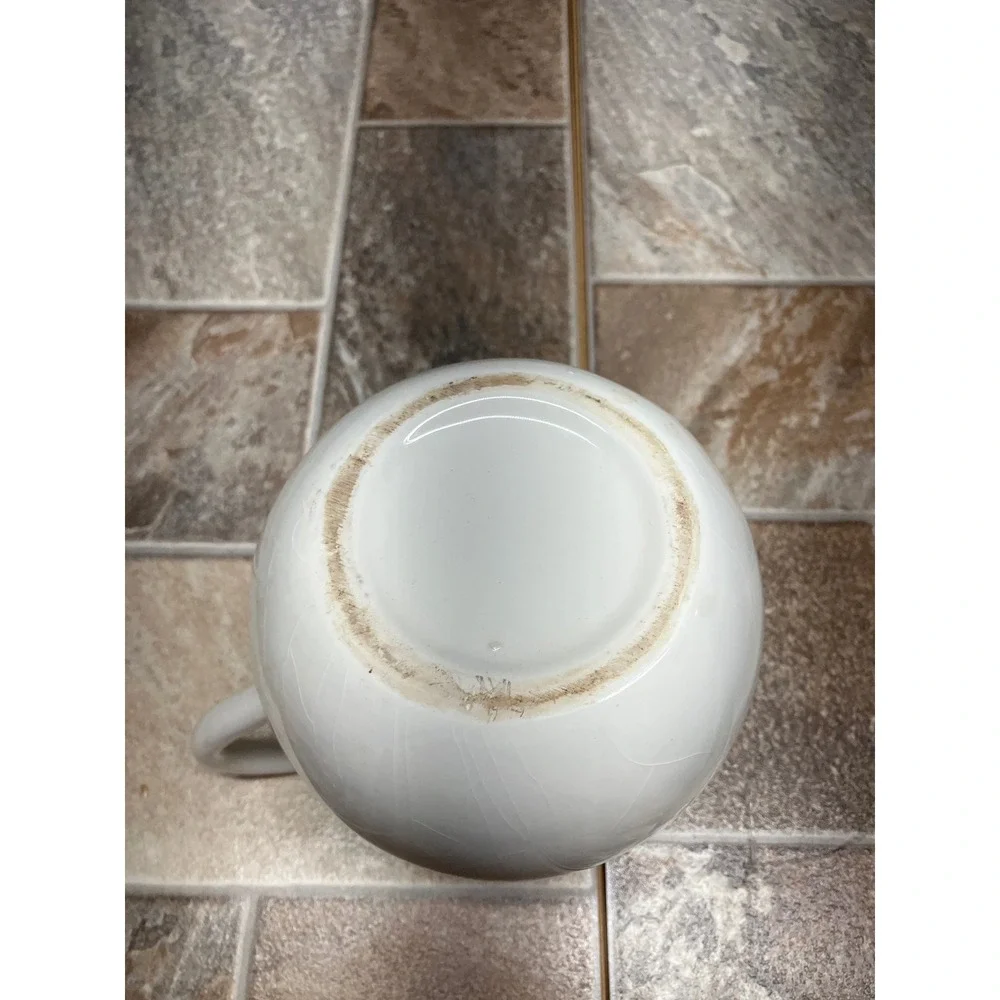 White Ceramic Pitcher Scalloped Rim Farmhouse Style Flower Vase 7 Inch